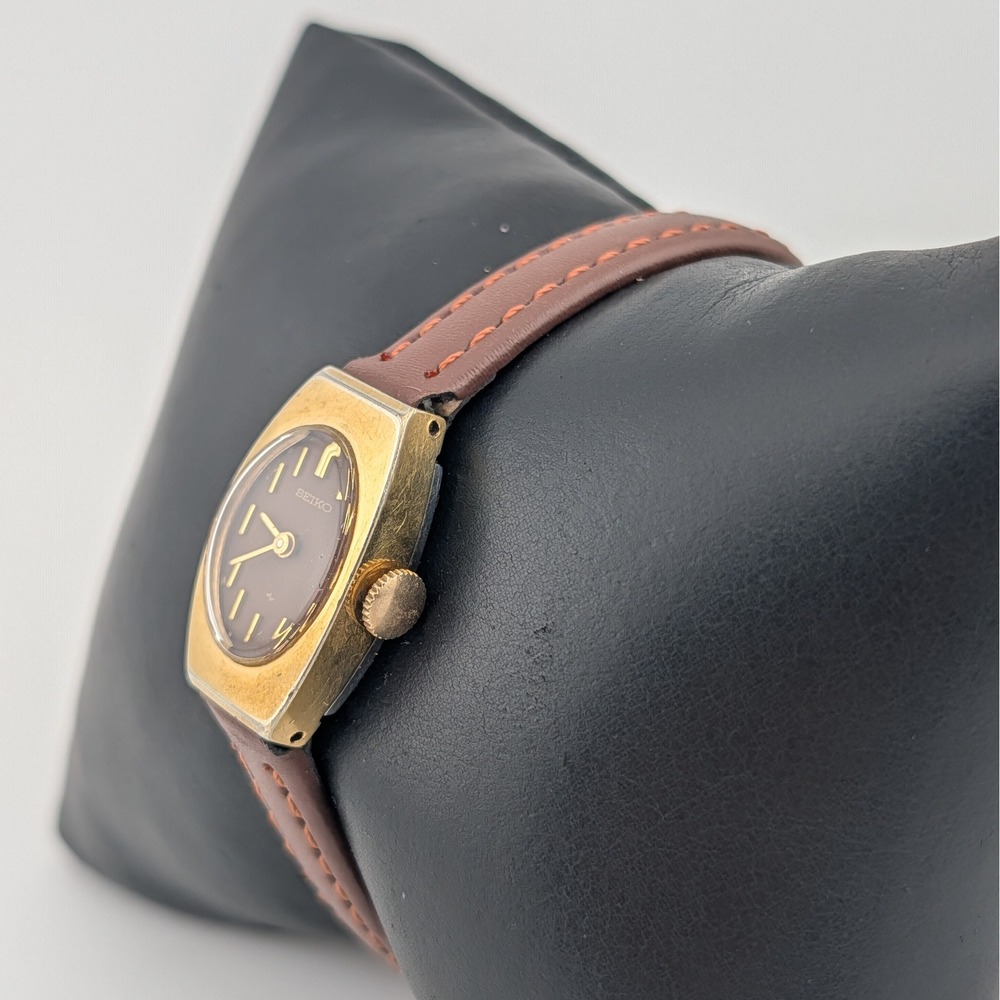 Vintage Seiko Chocolate Brown Dial Oval Mechanical Watch Gold Tone 11-7039 - Picture 5 of 10